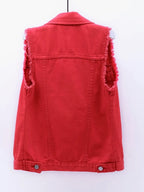 Women's Button Down Raw Hem Sleeveless Denim Jacket Vest