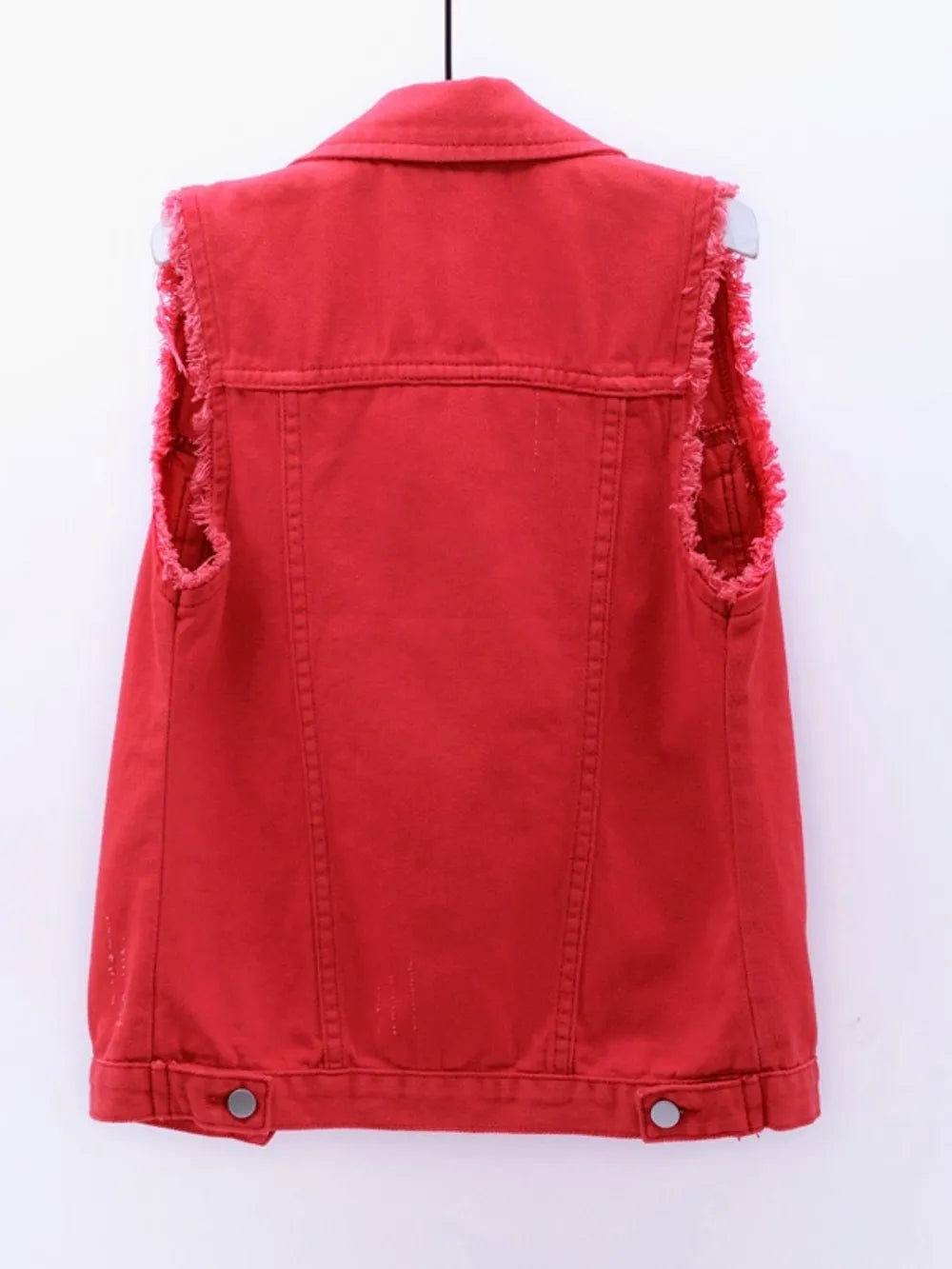 Women's Button Down Raw Hem Sleeveless Denim Jacket Vest