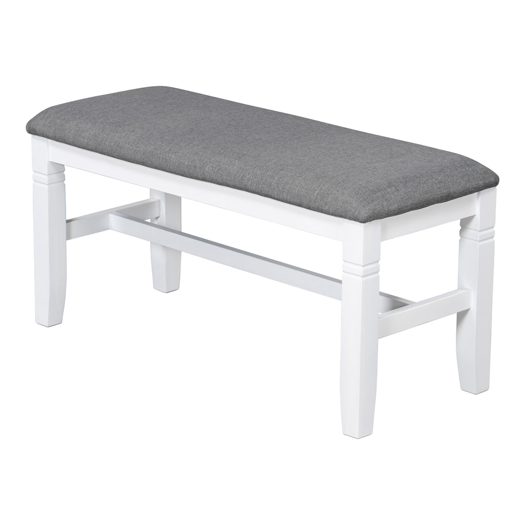 6-Piece Wood Dining Table Set Kitchen Table Set with Upholstered Bench and 4 Dining Chairs, Farmhouse Style Gray+White