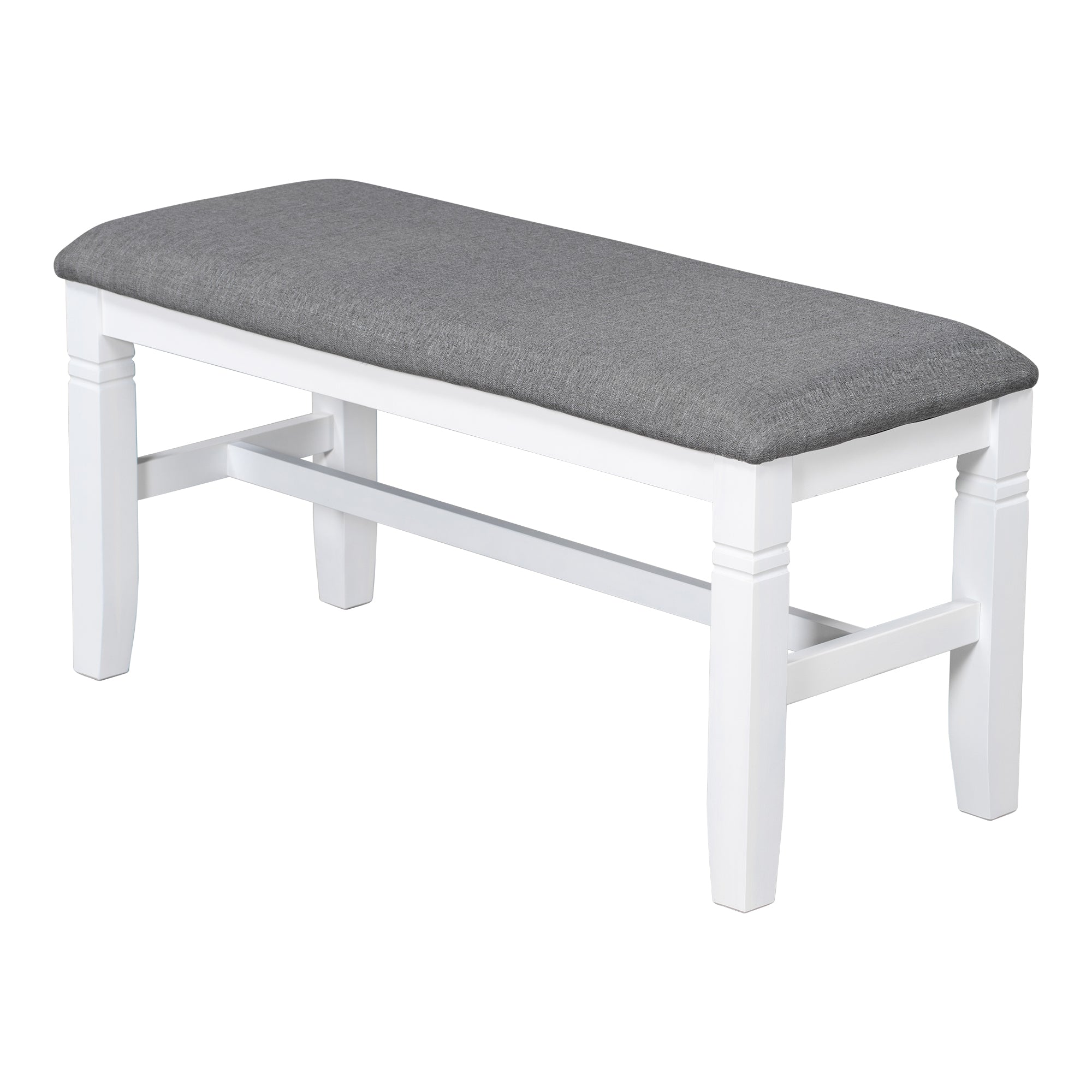 6-Piece Wood Dining Table Set Kitchen Table Set with Upholstered Bench and 4 Dining Chairs, Farmhouse Style Gray+White