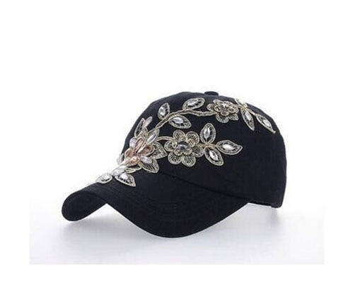 Women's Baseball Diamond Embroidery Flower Denim Snapback Cap