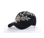 Women's Baseball Diamond Embroidery Flower Denim Snapback Cap