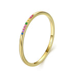 Stackable 925 Sterling Silver Pave Rainbow CZ Rrings Fashion Blue Turquoise Rings for Women Wedding Statement Jewelry