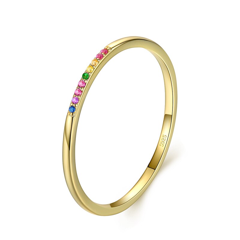 Stackable 925 Sterling Silver Pave Rainbow CZ Rrings Fashion Blue Turquoise Rings for Women Wedding Statement Jewelry