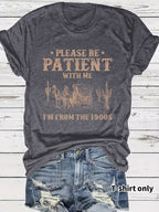 Western denim pattern round neck short sleeved T-shirt