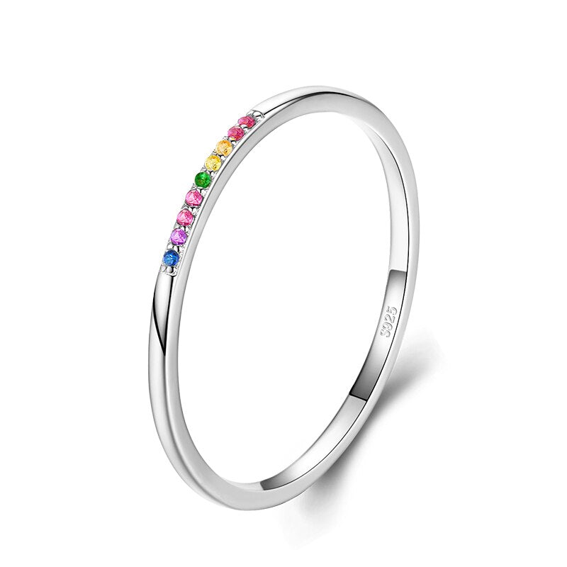 Stackable 925 Sterling Silver Pave Rainbow CZ Rrings Fashion Blue Turquoise Rings for Women Wedding Statement Jewelry