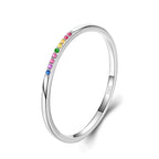 Stackable 925 Sterling Silver Pave Rainbow CZ Rrings Fashion Blue Turquoise Rings for Women Wedding Statement Jewelry