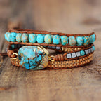 Boho Cut Corner Turquoise Bracelet Jewelry Triple Wrap Hand Braided Leather Cord Bracelet