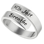 Women's Open mouth jewelry. Just Breathe letter ring engraved titanium steel jewelry Adjustable