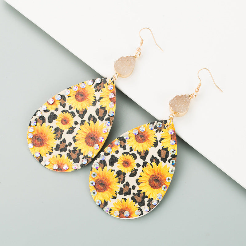 New Personality Leather Sun Flower Earrings Bohemian Style