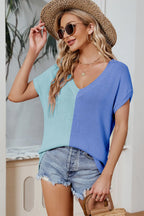 Women's Loose V-neck short sleeved plus size knitted sweater