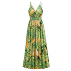 Bohemian printed long skirt with V-neck strap dress