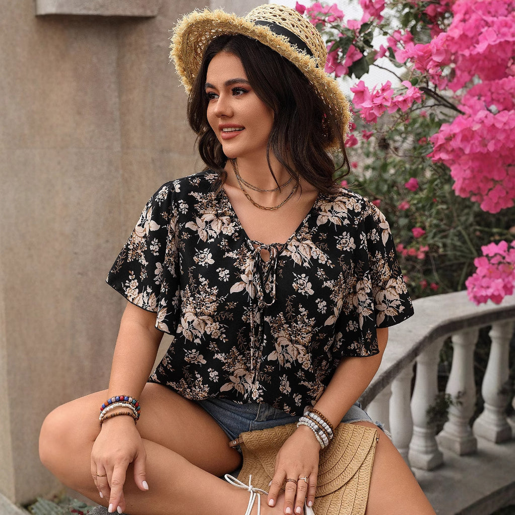 Women's Casual Loose Printed Short Sleeve Top