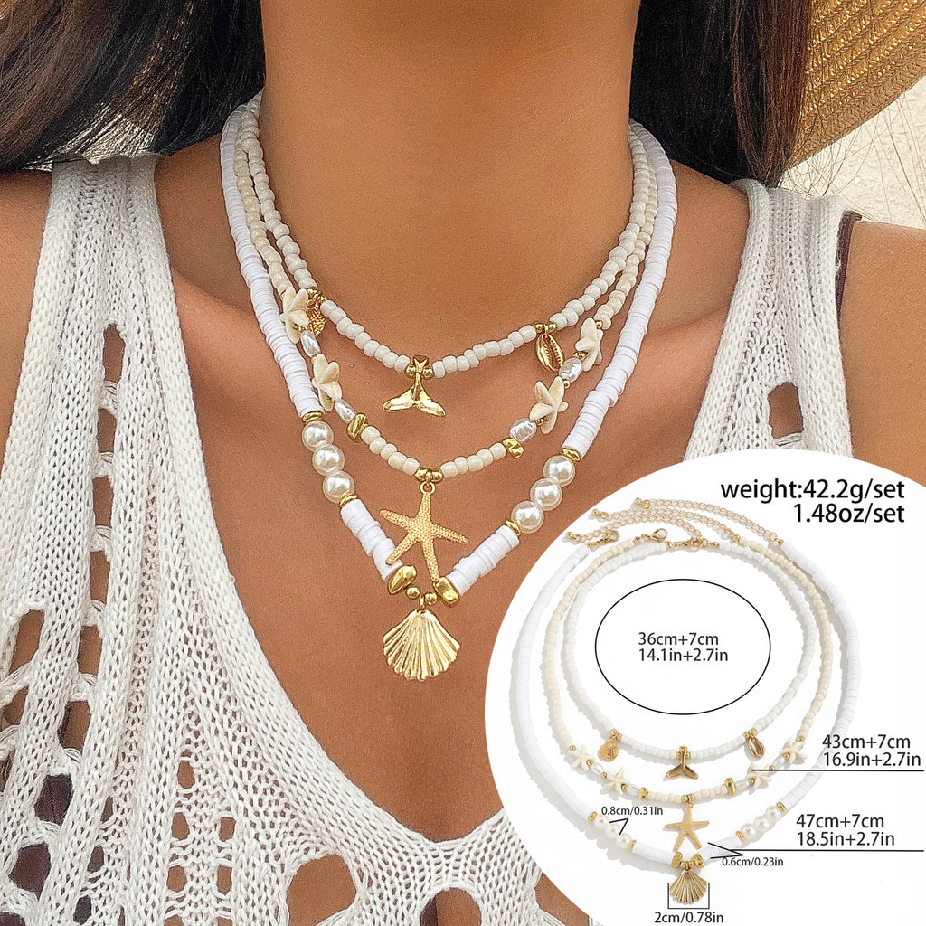 Ocean Wind Shell Turquoise Multi layer Necklace Beach Sea Star Bead Necklace Accessories Female