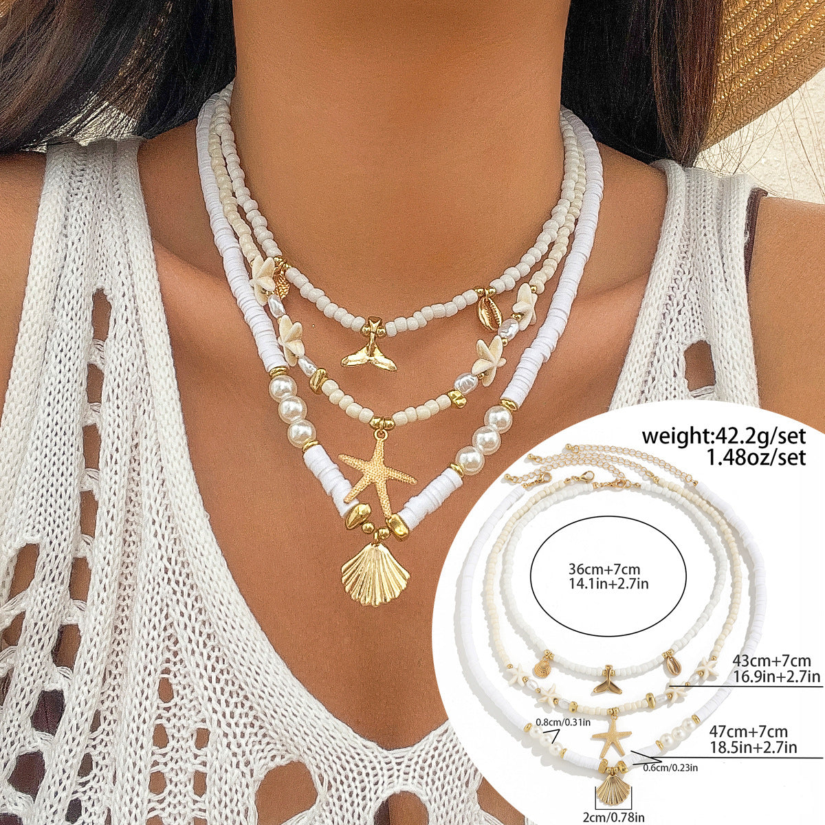 Ocean Wind Shell Turquoise Multi layer Necklace Beach Sea Star Bead Necklace Accessories Female