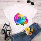 Summer Cotton Women T Shirt Plus Size Colorful Flower