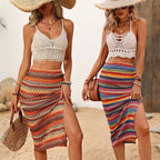 Woman's Elastic Knit Bohemian Split Skirt