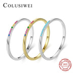 Stackable 925 Sterling Silver Pave Rainbow CZ Rrings Fashion Blue Turquoise Rings for Women Wedding Statement Jewelry