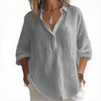 Casual Loose Plus Size V-Neck Long Sleeve Solid Color Shirt for Women