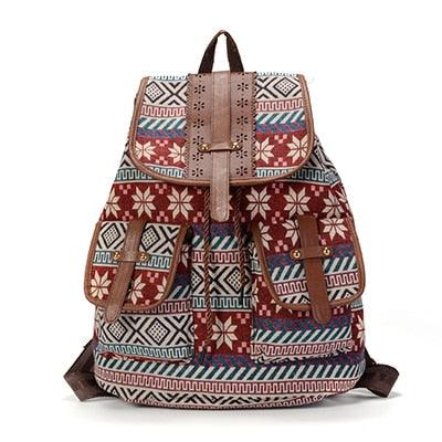 Women's Bohemian Vintage Backpack Drawstring Rucksack Bag