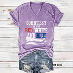 Patriotic Print V-Neck Pullover Short Sleeve