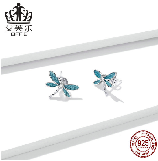 Women's Original Fashion Sterling Silver Blue Small Dragonfly Earrings S925 Earrings Girls Zircon Oil Drop Earrings