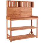 65" Large Wooden Farmhouse Rustic Outdoor Potting Bench Table Garden Potting Bench with 4 Storage Shelves and Side Hook,Natural