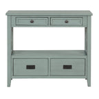 36'' Farmhouse Pine Wood Console Table Entry Sofa Table with 4 Drawers & 1 Storage Shelf (Retro Blue)
