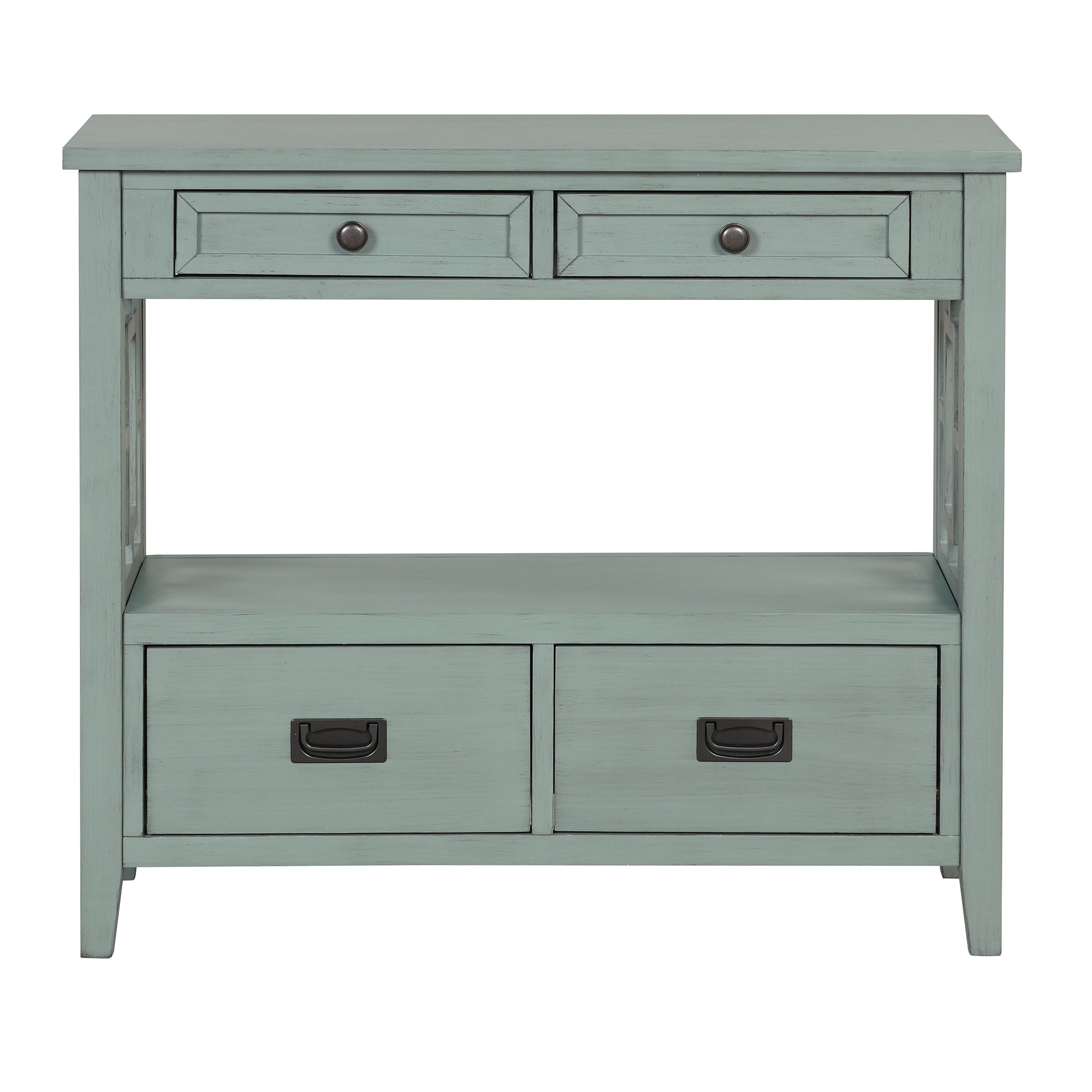 36'' Farmhouse Pine Wood Console Table Entry Sofa Table with 4 Drawers & 1 Storage Shelf (Retro Blue)