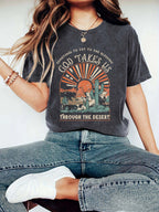 Western Jesus pattern printed round neck short sleeved T-shirt