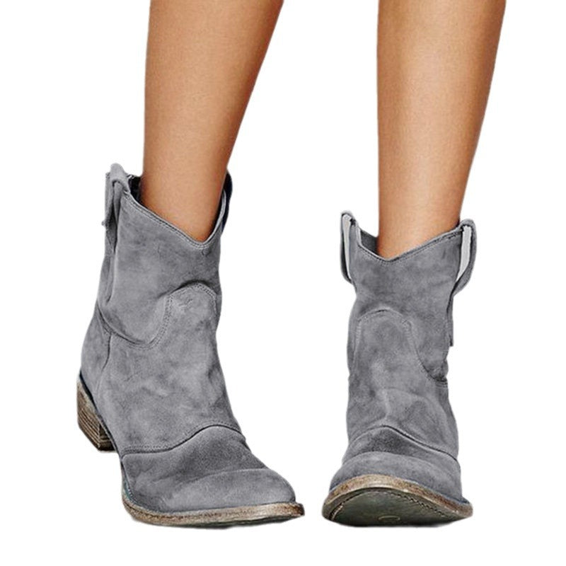 Comfortable low heeled short oversized low cut women's boots