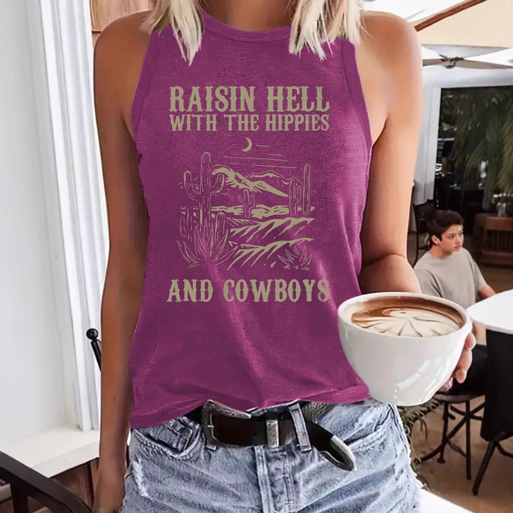 Western denim printed tank top