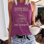 Western denim printed tank top