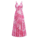 Bohemian printed long skirt with V-neck strap dress