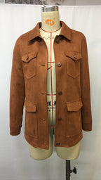 Vintage Suede Multi-Pocket Notch Lapel Jacket for Women