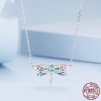 Women's Colorful Delicate Dragonfly Necklace for Women Sterling Silver