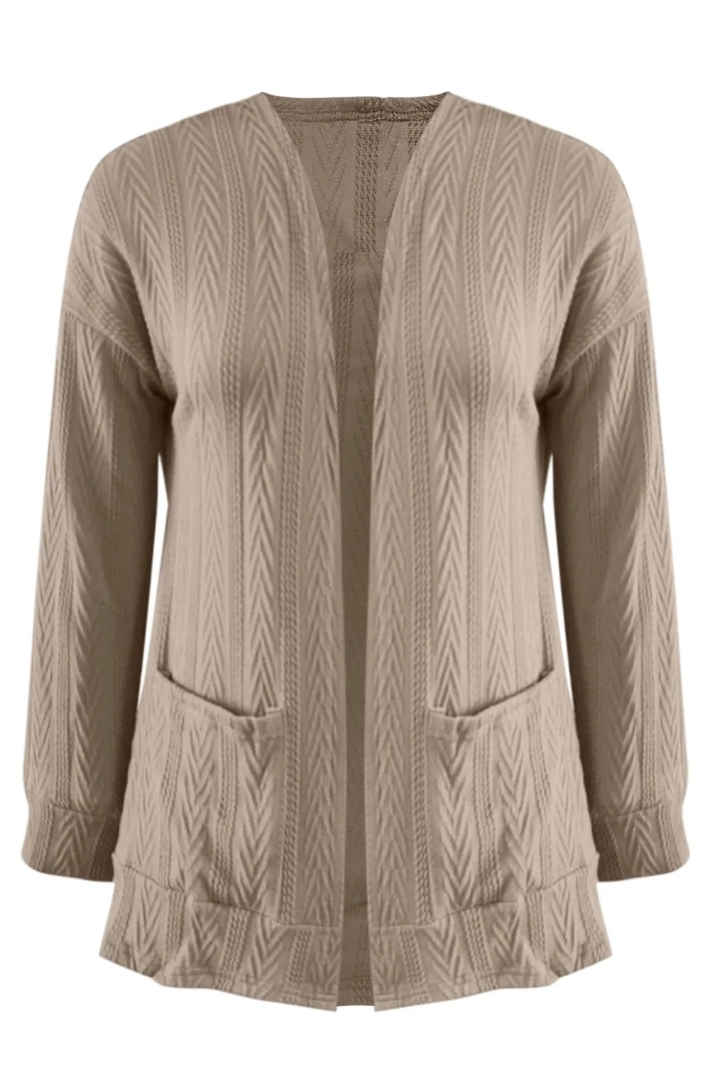 Full Size Textured Open Front Long Sleeve Cardigan