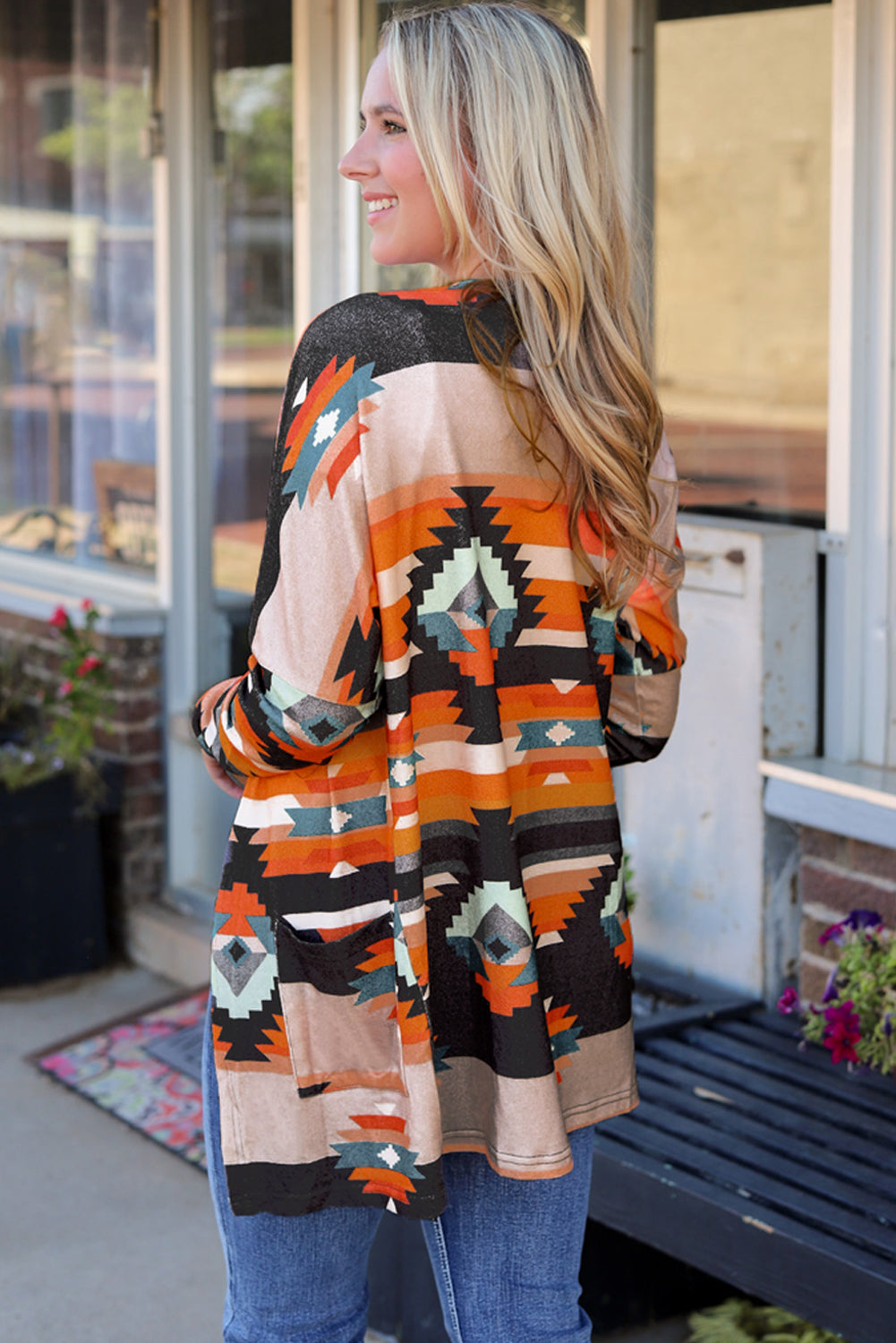 Western Tribal Aztec Print Cardigan Orange