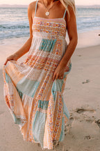 Women's Multicolor Boho Patchwork Print Square Neck Sundress