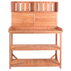 65" Large Wooden Farmhouse Rustic Outdoor Potting Bench Table Garden Potting Bench with 4 Storage Shelves and Side Hook,Natural