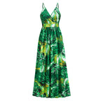 Bohemian printed long skirt with V-neck strap dress