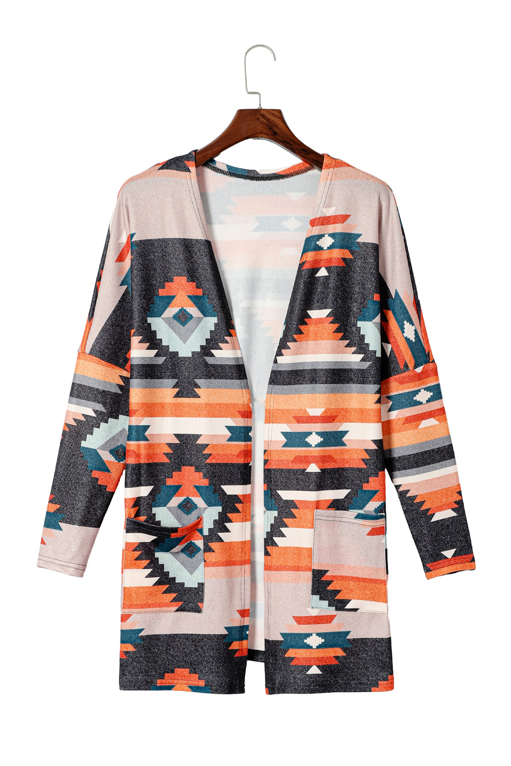 Western Tribal Aztec Print Cardigan Orange