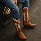 New European and American High Barrel Knight Boots Pointed Adhesive Shoes Brown Martin Boots