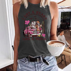Sleeveless women's western denim style printed tank top