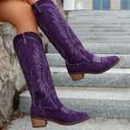 Western Point Toe Block Heels Boots