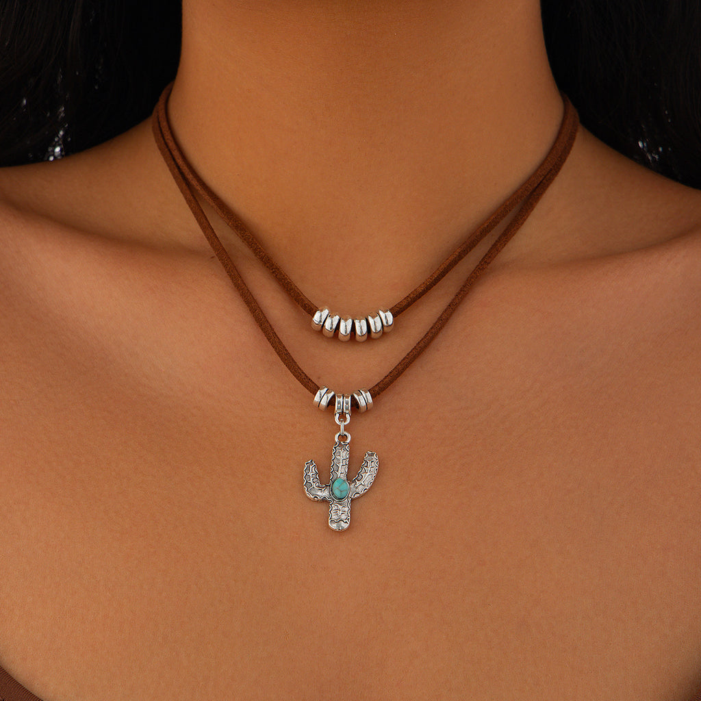 Turquoise Necklace Set Cactus, Star, Cowboy hat, pearl,  Alloy Pendant Neck Chain Collar