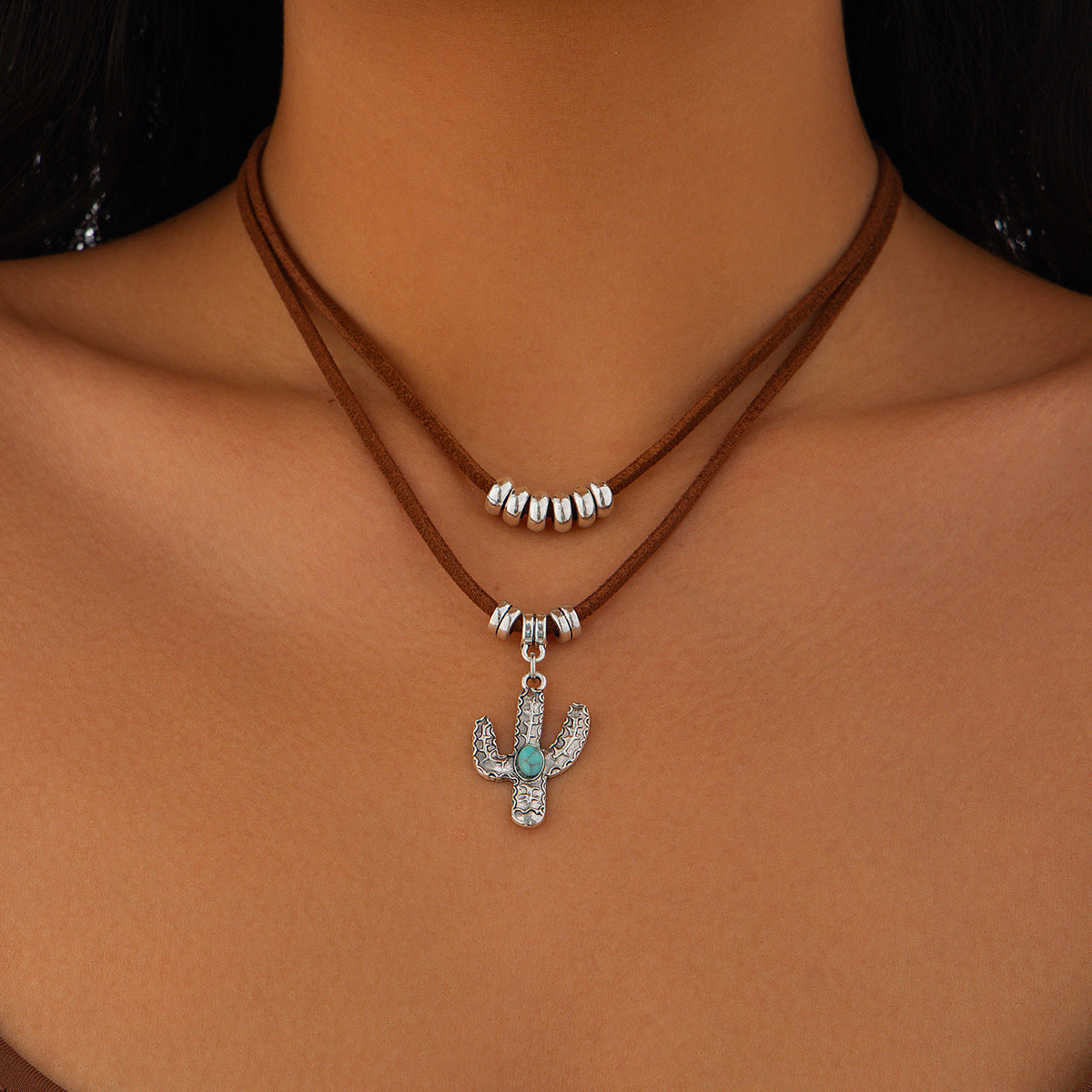 Turquoise Necklace Set Cactus, Star, Cowboy hat, pearl,  Alloy Pendant Neck Chain Collar