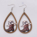 Western Cowboy Wooden Earrings Sunflower Cowhead Boots Pattern Hollow Earrings European and American Earrings
