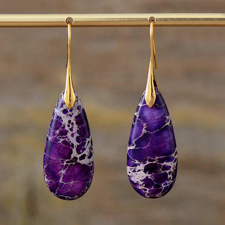New Bohemian Emperor Stone Water Drop Pendant Earrings Natural Stone Jewelry