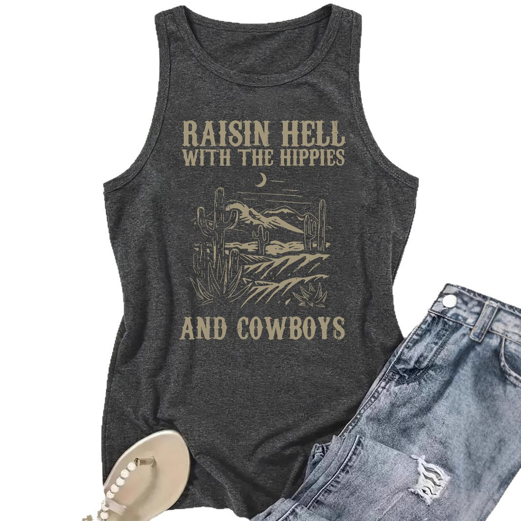 Western denim printed tank top